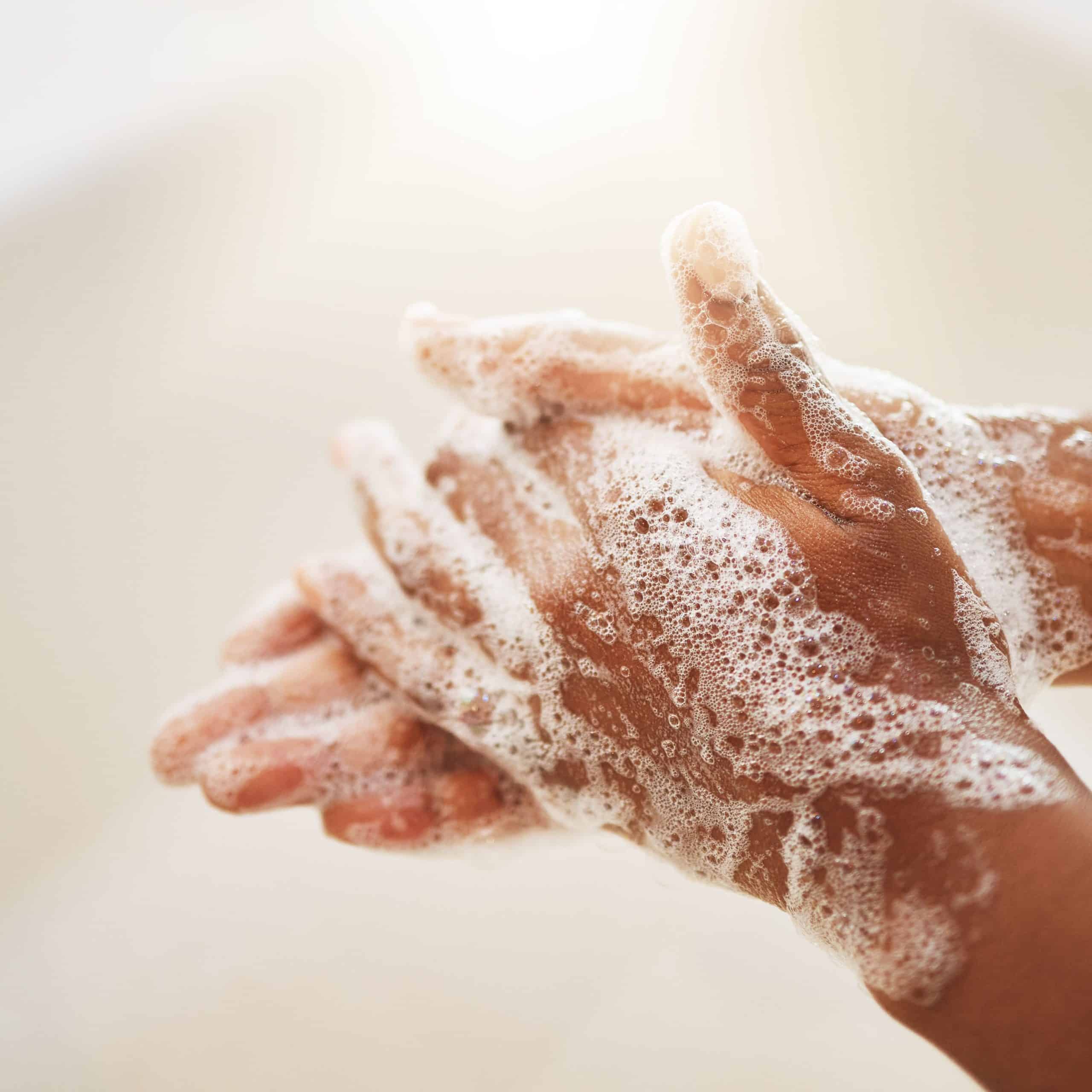 Hands lathering Ametis Purifying Soap into a foam